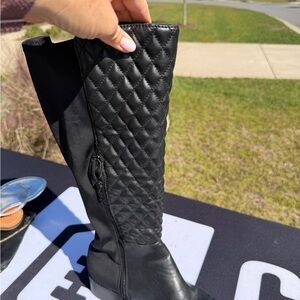 Black Quilted Knee-High Boots